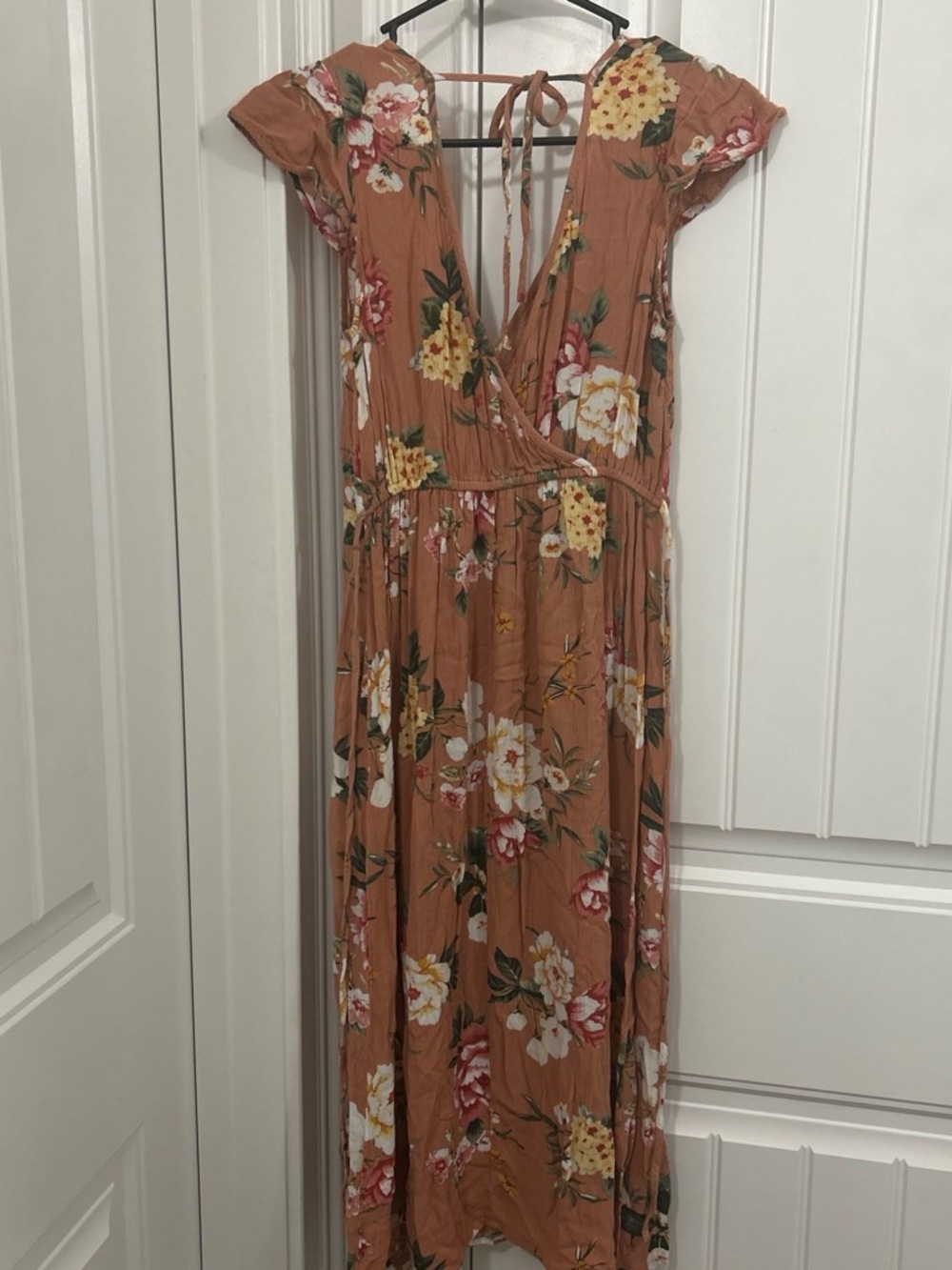 Ribbed Floral Wrap Maxi Dress - Rust Floral